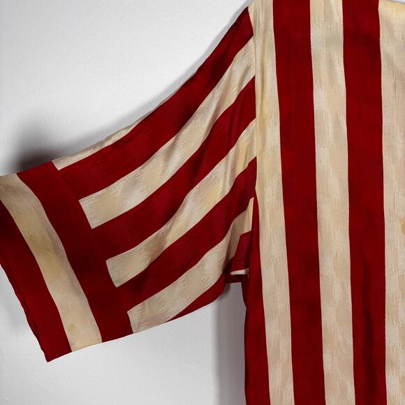 Vintage 1980s Flora Kung Silk Red White Striped Dress Damask Wounded Bird AS IS - Picture 8 of 16